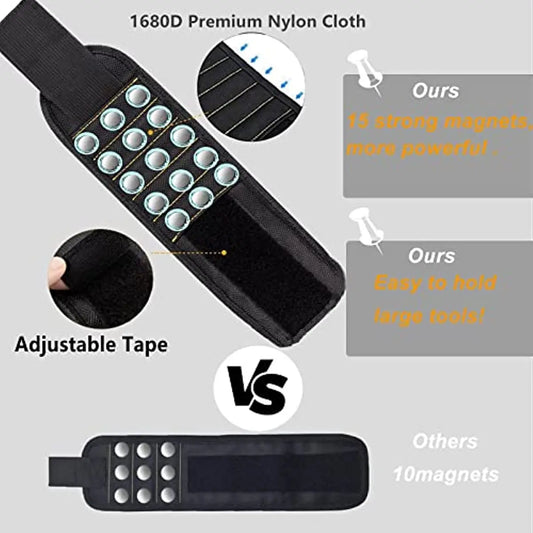 Magnetic Wristband Tool Holder — 15 Strong Magnets for Screws, Nails & Drill Bits