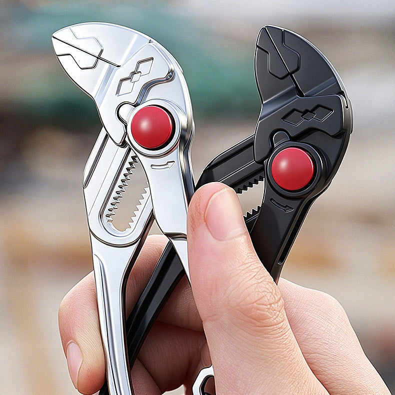 A silver pair and a black pair held together in one hand