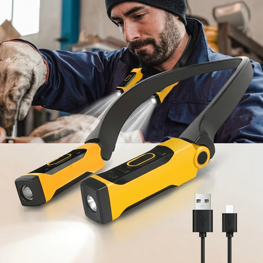LED Neck Work Light — Two Pivoting Beams on a Collar, Hands Free and USB-C Rechargeable