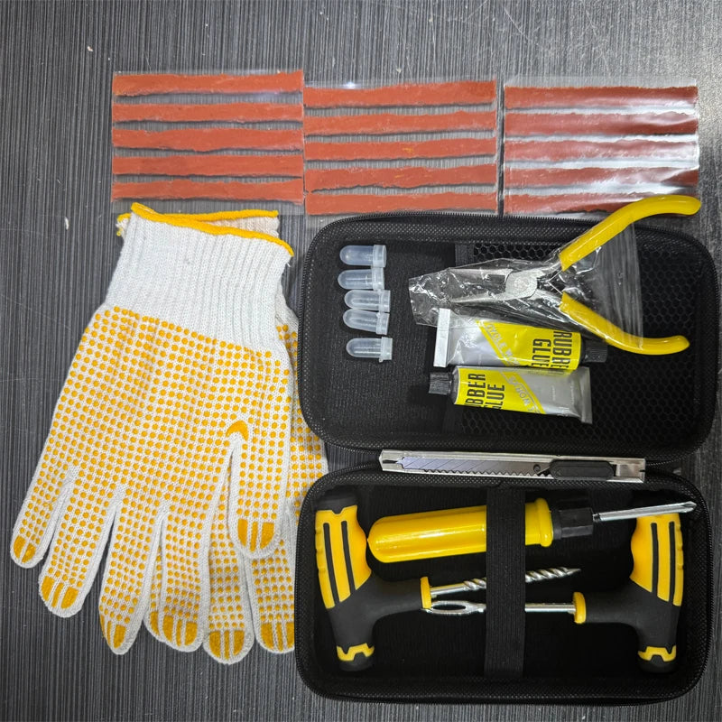 The case packed with the tools, strips and gloves
