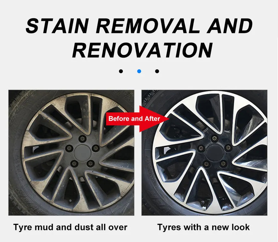 A wheel before and after cleaning, in the maker's own photos