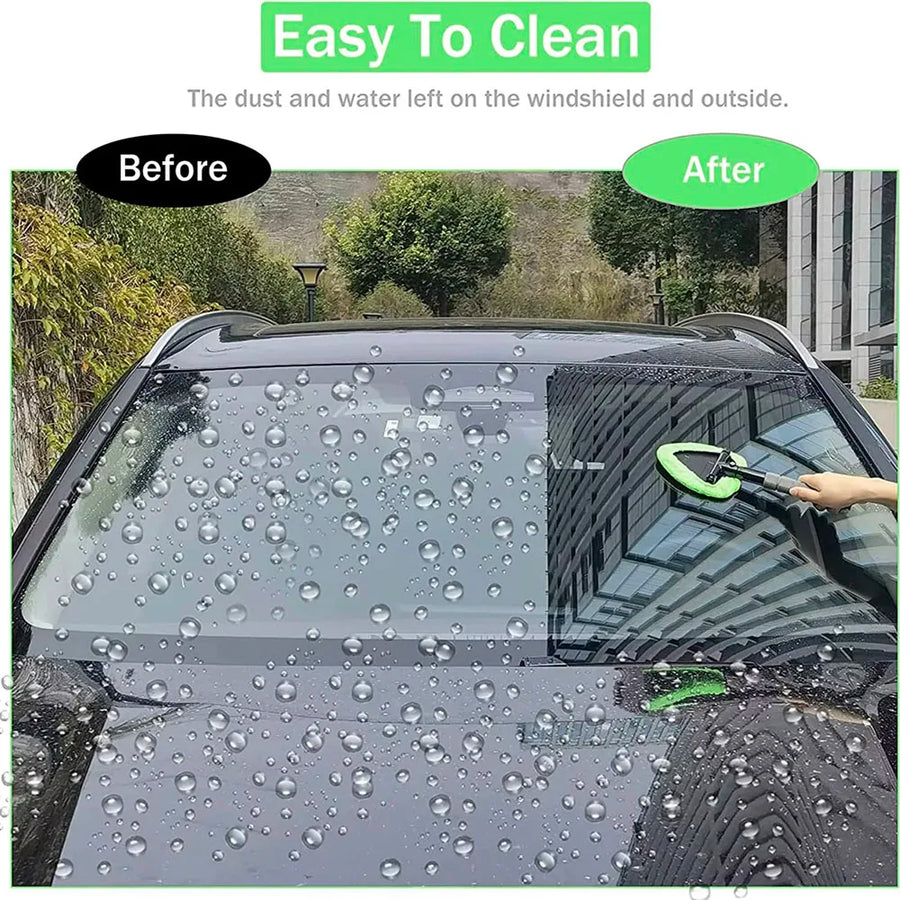 The maker's before and after photograph of a windscreen covered in water spots