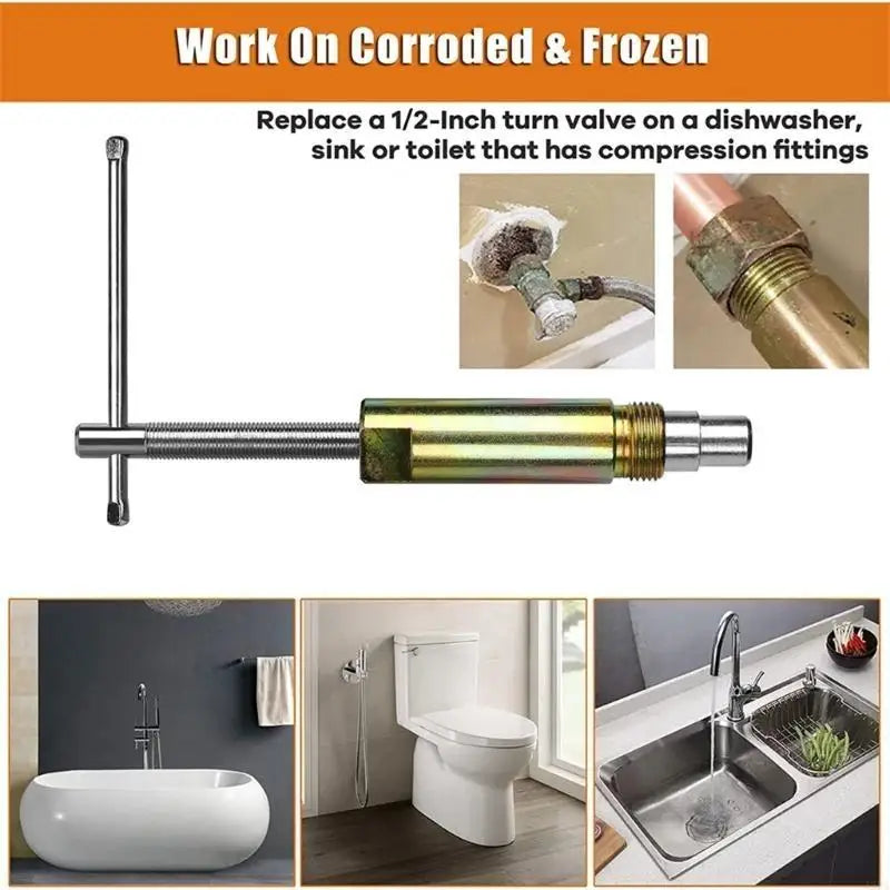 Used on corroded and seized fittings under a sink, behind a toilet and at a dishwasher