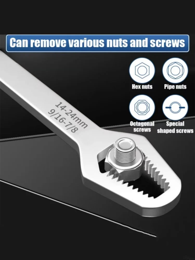Universal Self-Tightening Wrench Set — Two Double-Ended Spanners, 3–22 mm Jaws