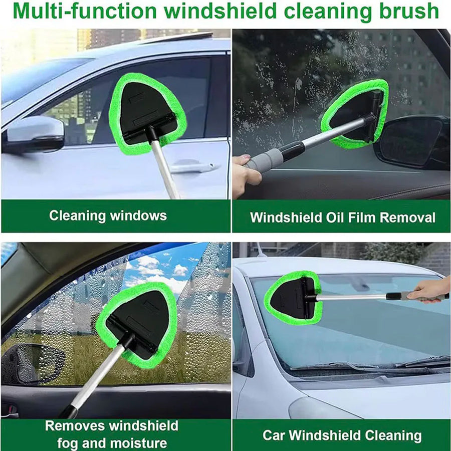 Four jobs the maker names: side windows, oil film, interior fog and the windscreen