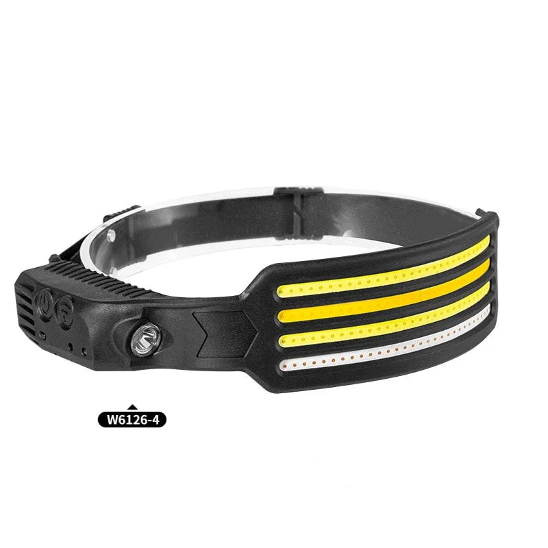4-light motion sensor headlamp: three COB strips, one white strip and a side spotlight