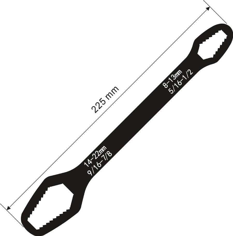 Universal Self-Tightening Wrench Set — Two Double-Ended Spanners, 3–22 mm Jaws