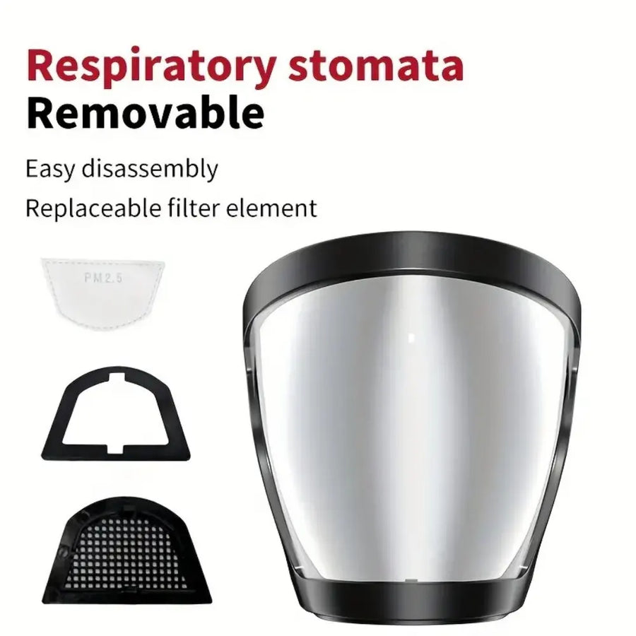 The removable parts of the chin guard: filter insert, frame and vent grille