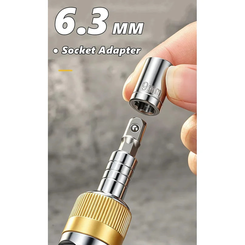 A 9 mm socket going onto the socket adapter in the bit holder