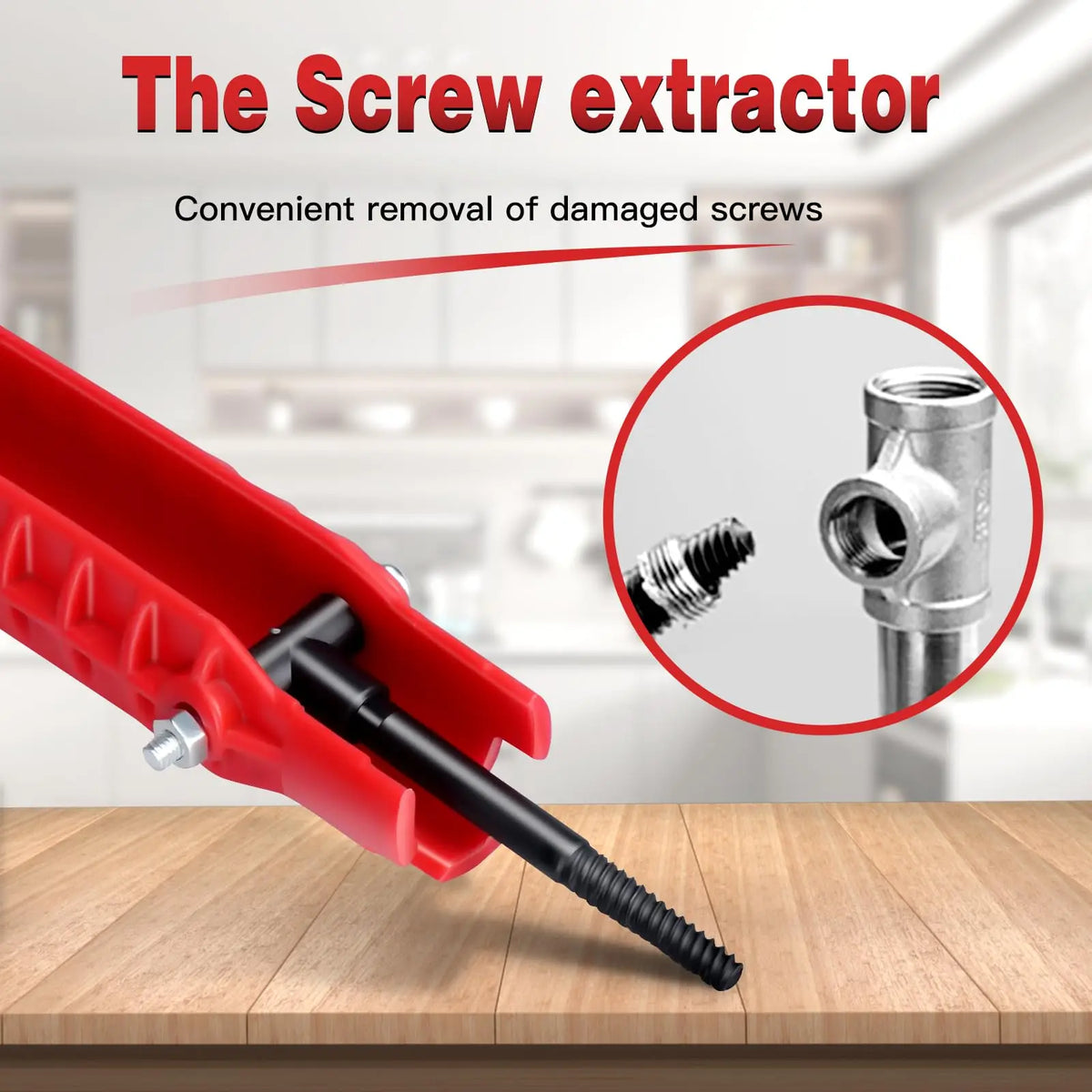 The screw extractor in the tail of the wrench, for removing a damaged screw
