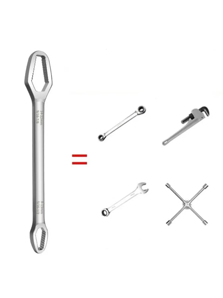 Universal Self-Tightening Wrench Set — Two Double-Ended Spanners, 3–22 mm Jaws