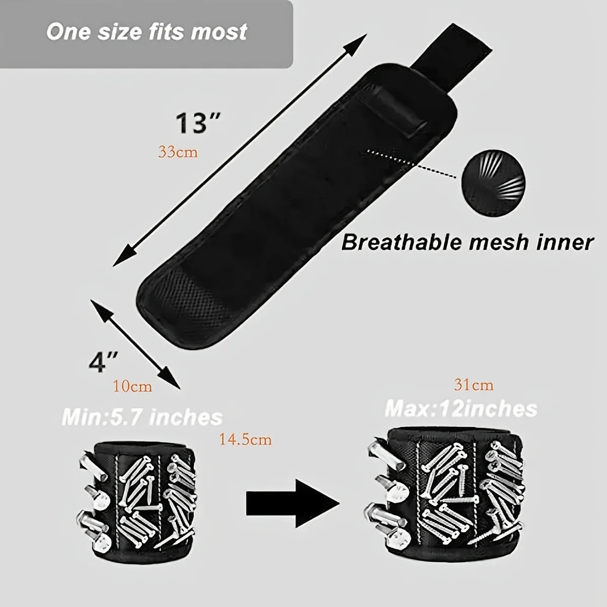Magnetic Wristband Tool Holder — 15 Strong Magnets for Screws, Nails & Drill Bits