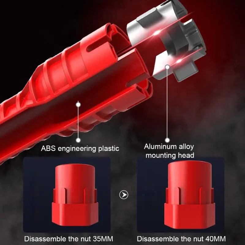 ABS plastic body with an aluminum alloy head; the cups take 35 mm and 40 mm nuts