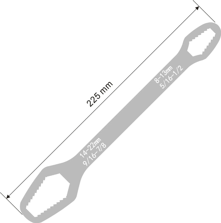 Universal Self-Tightening Wrench Set — Two Double-Ended Spanners, 3–22 mm Jaws