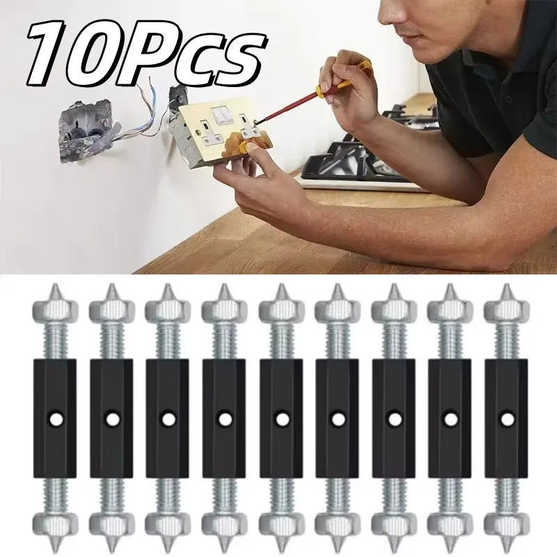 Fixing a loose wall socket by hand, with the rods laid out below