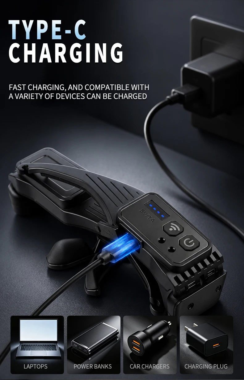 Type-C charging from a laptop, a power bank, a car charger or a wall plug