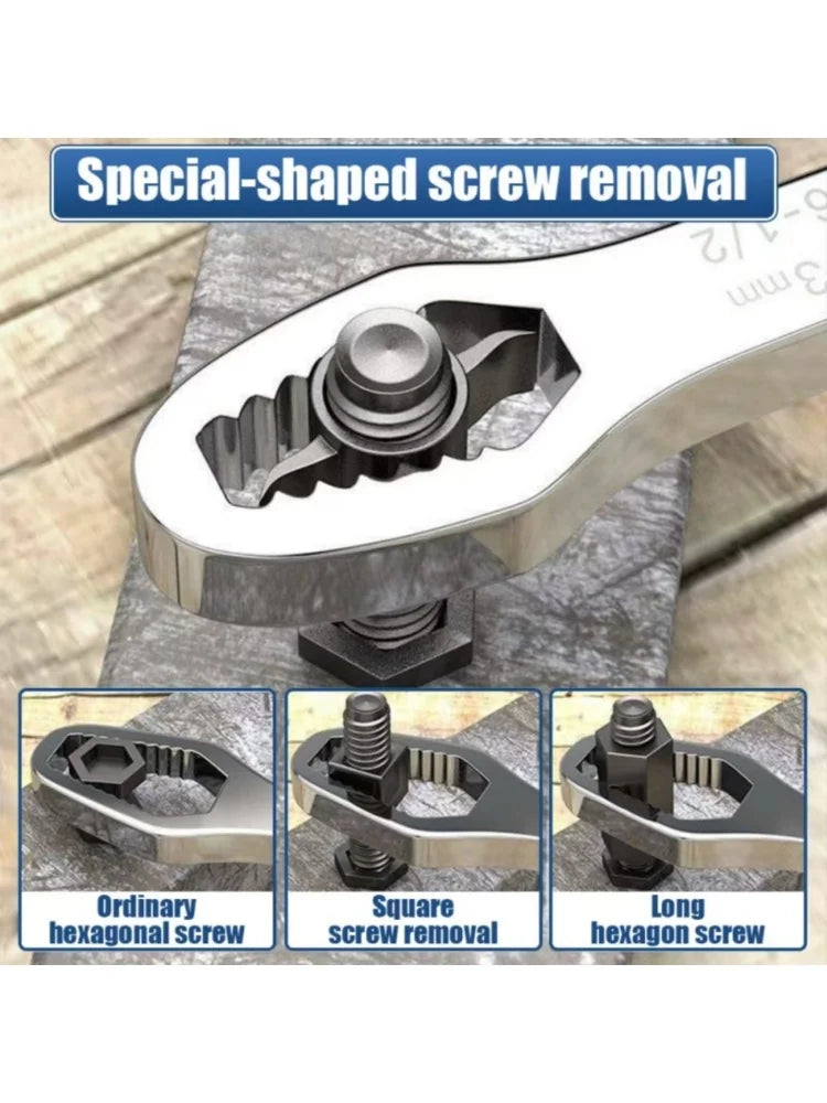 Universal Self-Tightening Wrench Set — Two Double-Ended Spanners, 3–22 mm Jaws