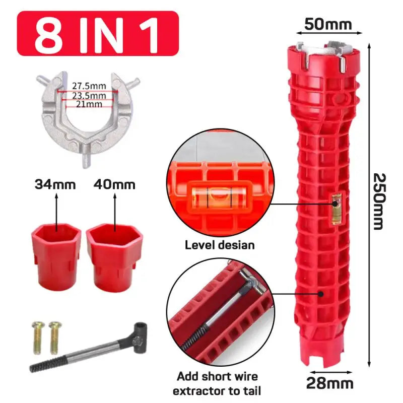 What is in the 8-in-1 kit: the wrench, two socket cups, the extractor and screws