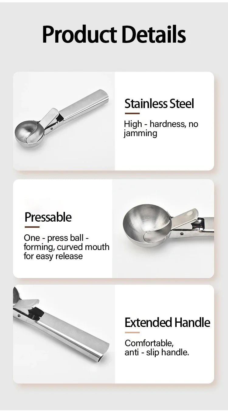 Trigger-Release Ice Cream Scoop — Stainless Steel, 3 Sizes