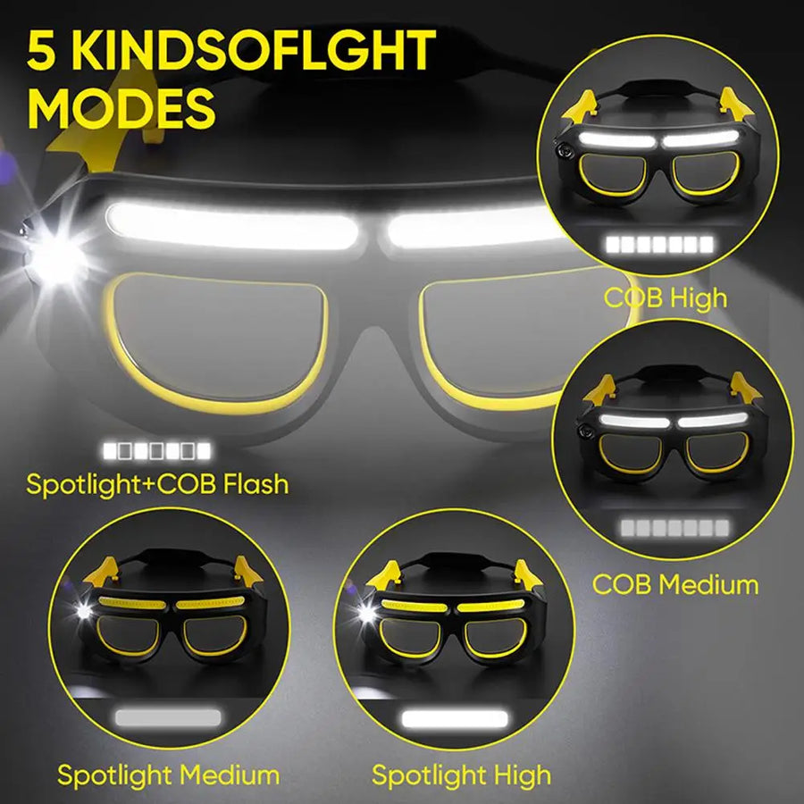 The five lighting modes: COB high and medium, spotlight high and medium, and flash