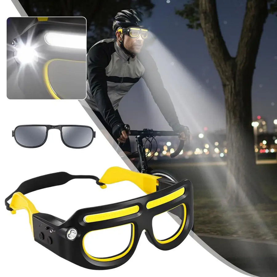 Cycling at night, with the shade lens and the frame shown alongside