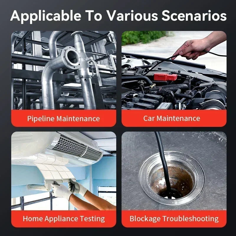 Four jobs it is sold for: pipework, under the hood, air-conditioning ducts and blocked drains
