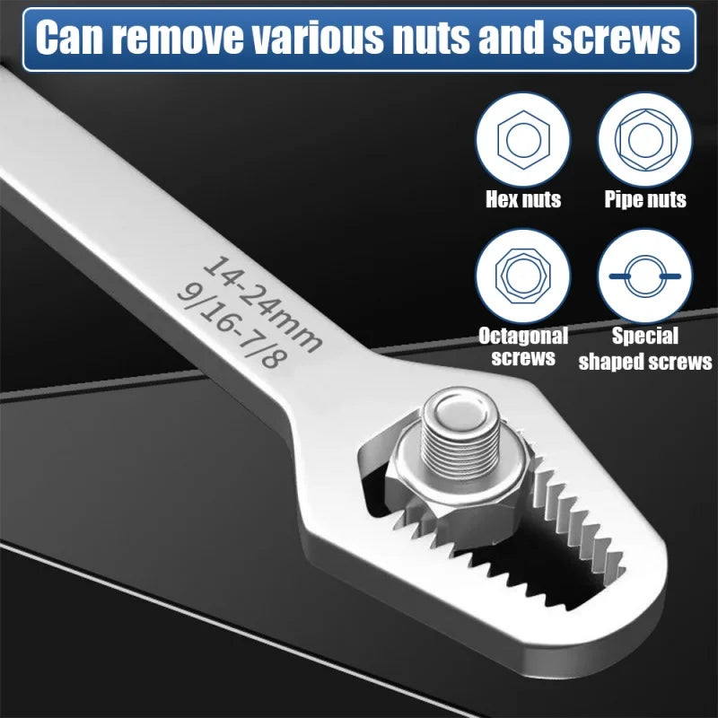Universal Self-Tightening Wrench Set — Two Double-Ended Spanners, 3–22 mm Jaws