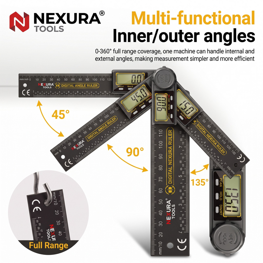 Digital Angle Ruler, 360° Protractor and 200 mm Rule – Nexura Tools