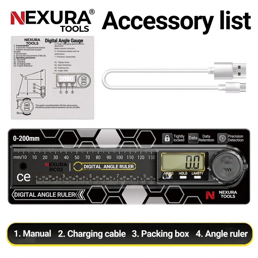I Inch In Protractor Ruler Digital Angle Ruler, 360° Protractor and 200 mm Rule – Nexura Tools