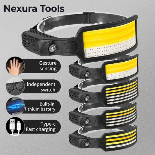 Motion Sensor COB Headlamp — Wave-On Floodlight + Spotlight, USB-C Rechargeable