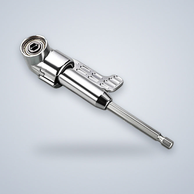 Extended 105-degree right-angle drill attachment, 140 mm, with removable grip