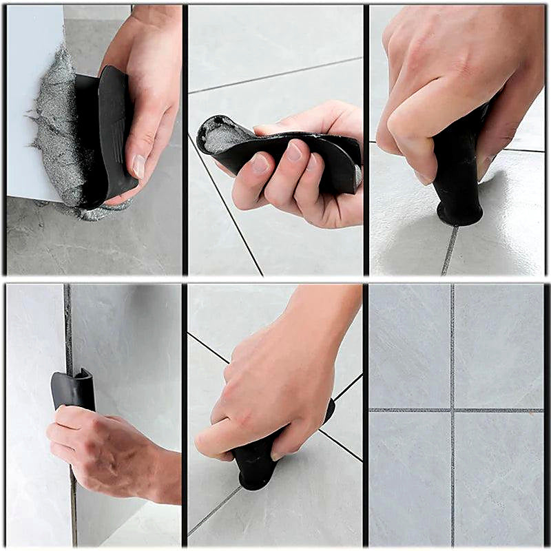 Six views of the tools in use on tile joints