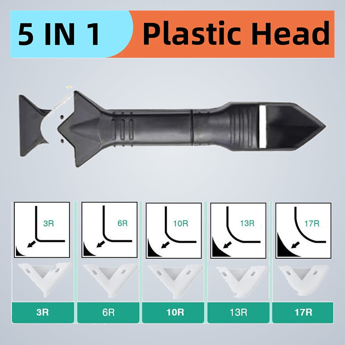 5-in-1 with plastic head: the handle and five radius pads marked 3R, 6R, 10R, 13R and 17R