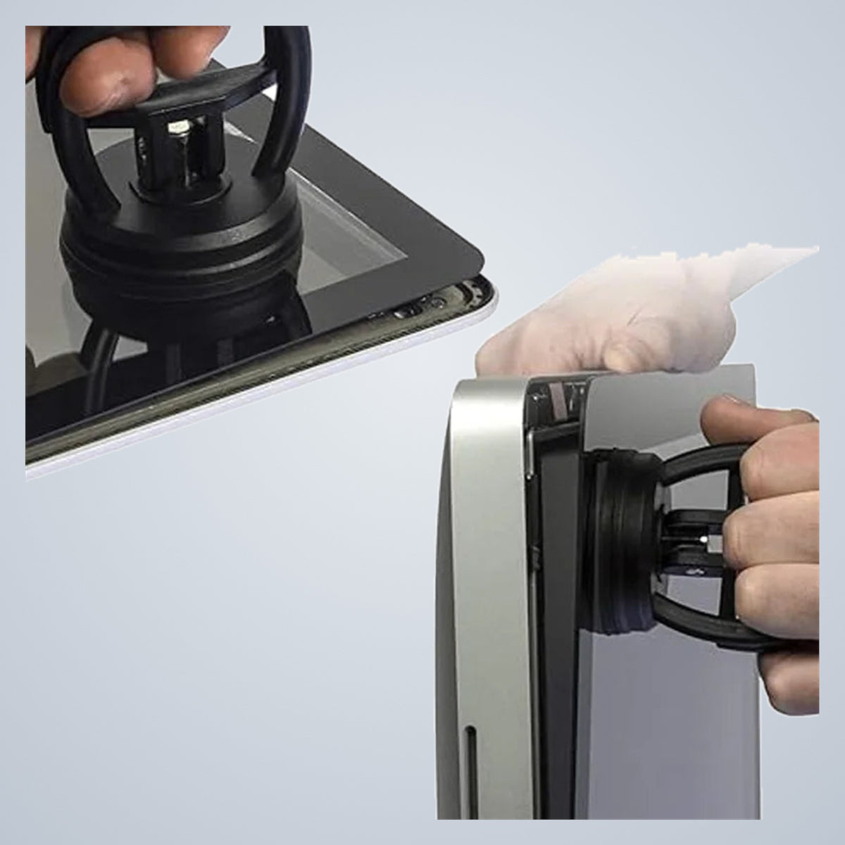 Using the suction cup as a grip to lift a flat panel