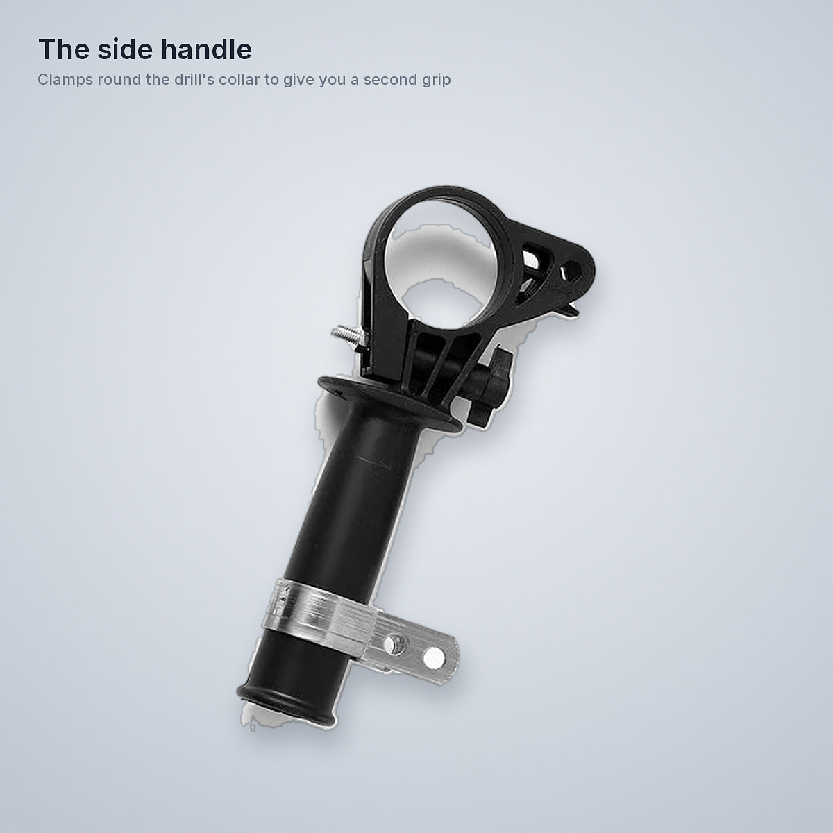The side handle in the handle kit, which clamps round the drill's collar