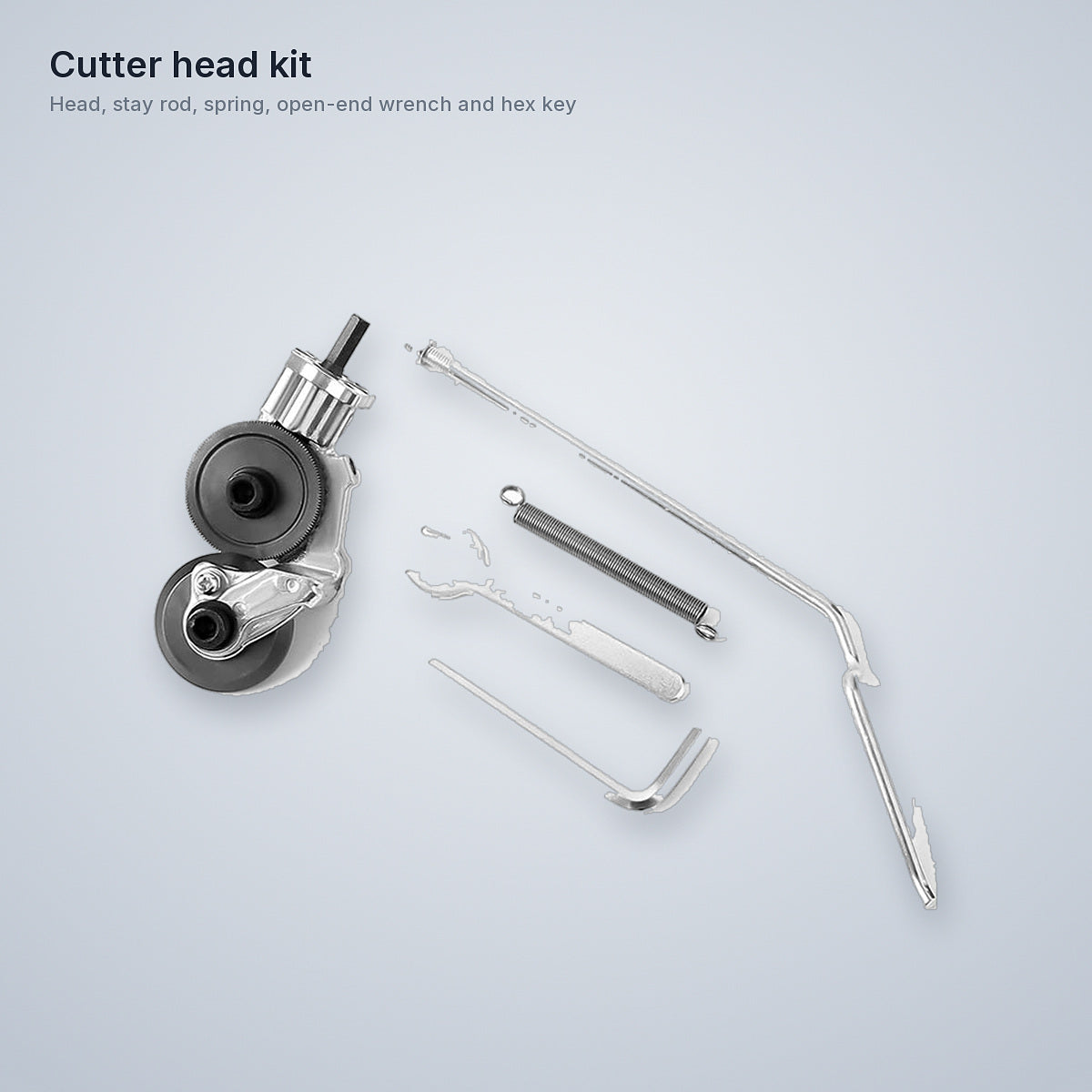 Cutter head kit: the head, stay rod, spring, open-end wrench and hex key