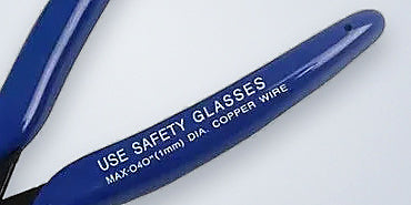 The handle marking: USE SAFETY GLASSES, MAX .040 in (1 mm) dia. copper wire