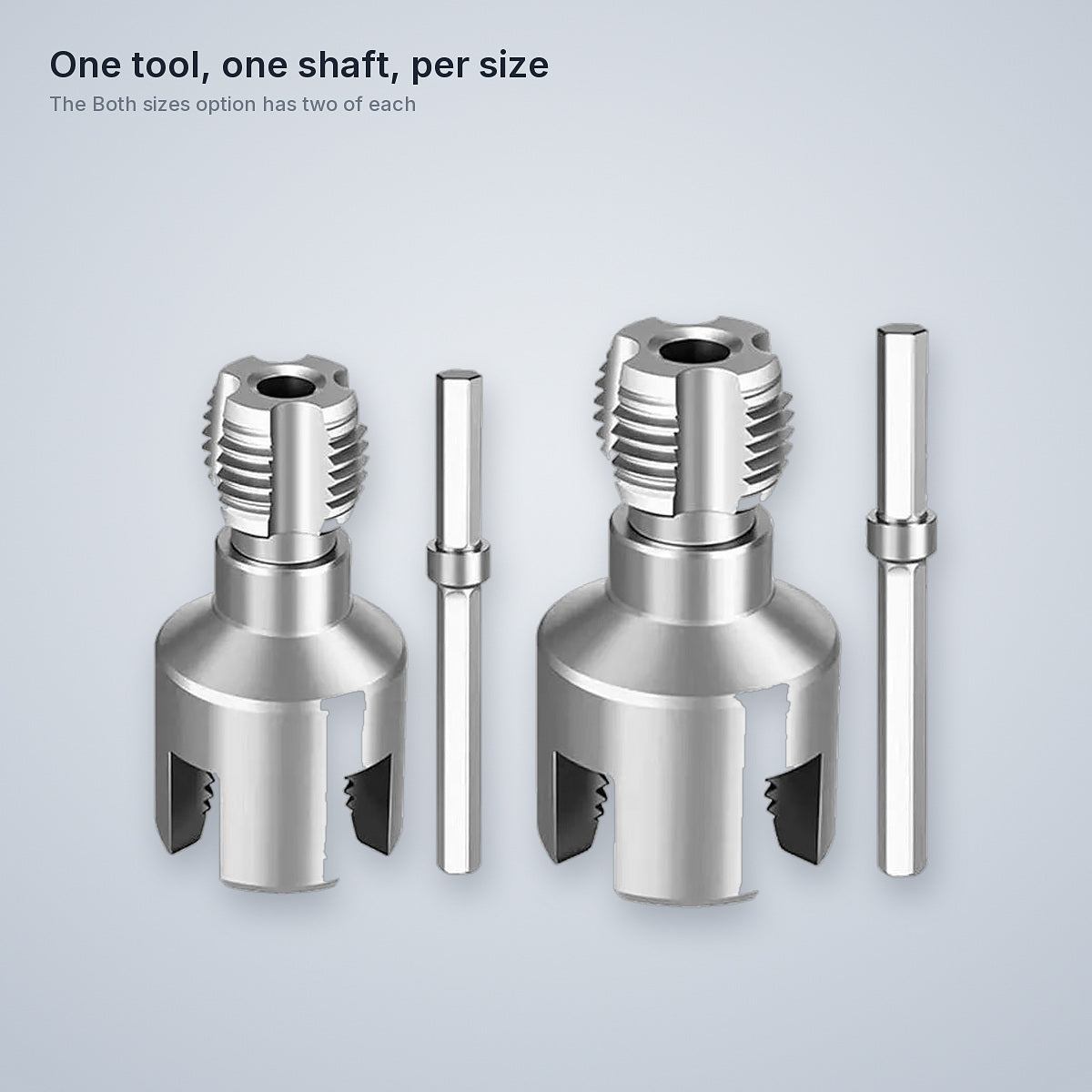 Each size comes as one threading tool and one drive shaft