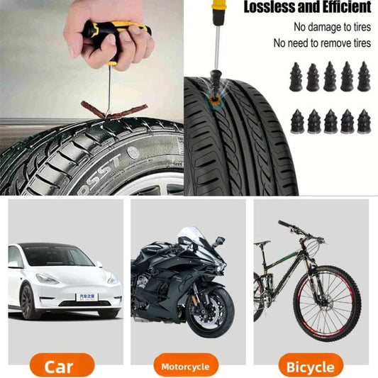 Car, motorcycle and bicycle tires, and the screw-in rubber plugs - the kit suits any of them provided the tire is tubeless
