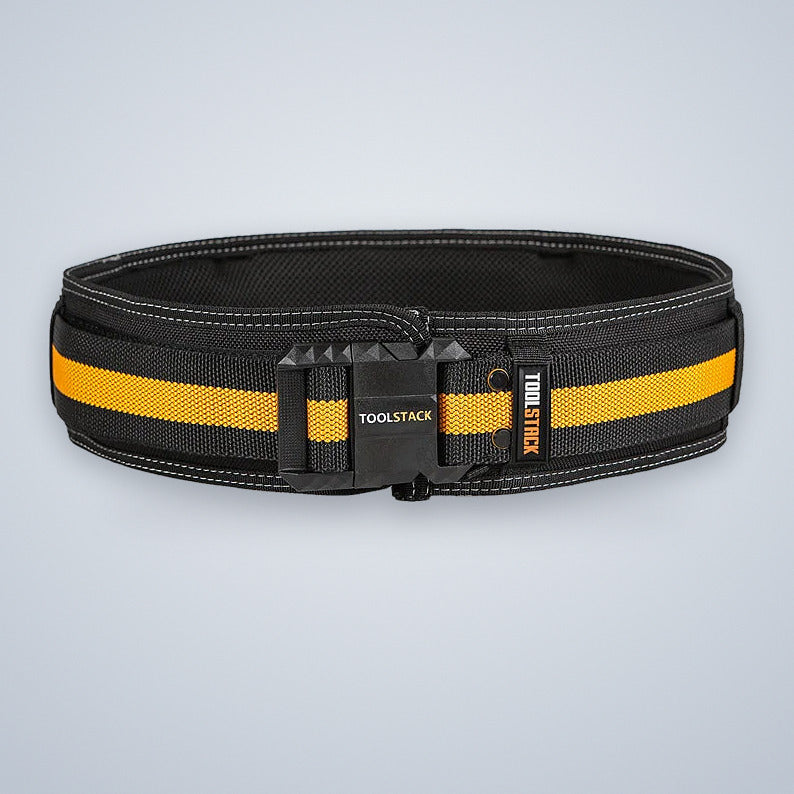 Padded work belt with quick-release buckle