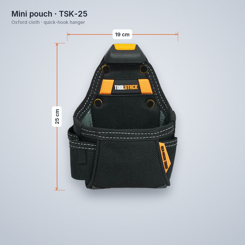 TSK-25 mini tool pouch with dimensions: 19 cm wide, 25 cm tall