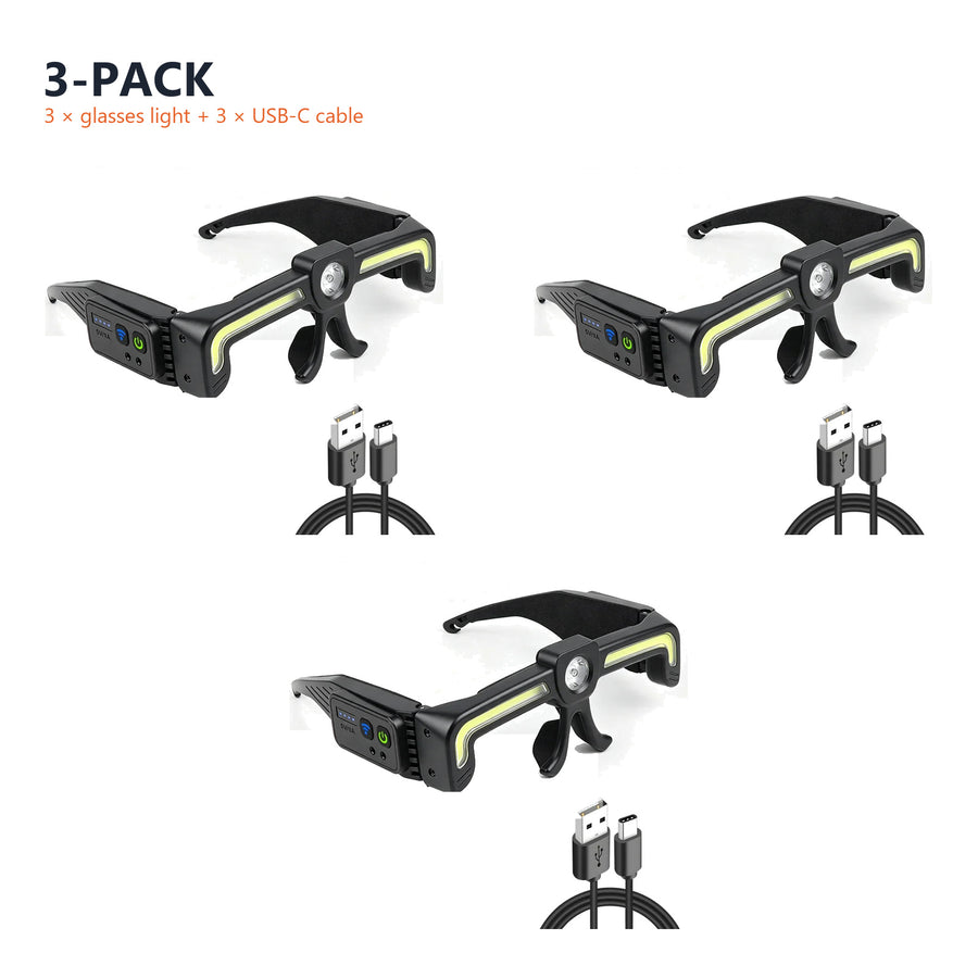 Three glasses lights, each with its own USB-C cable