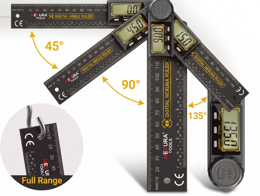 The ruler opened to 45, 90 and 135 degrees