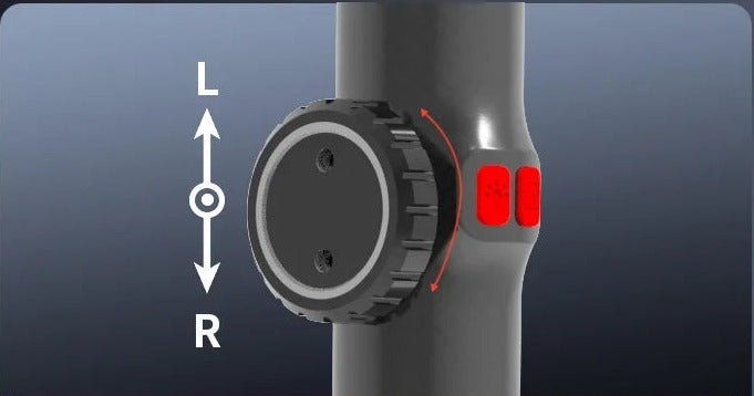 Close-up of the damped roller on the handle, marked L and R