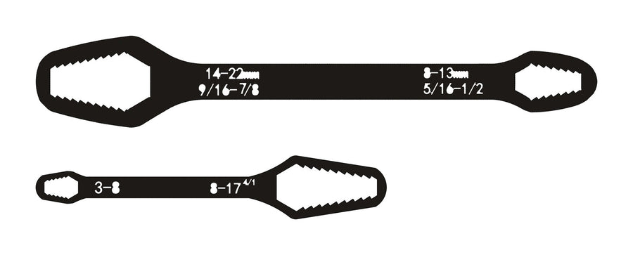 Black set: the 240 mm and 150 mm self-tightening wrenches, shown to scale