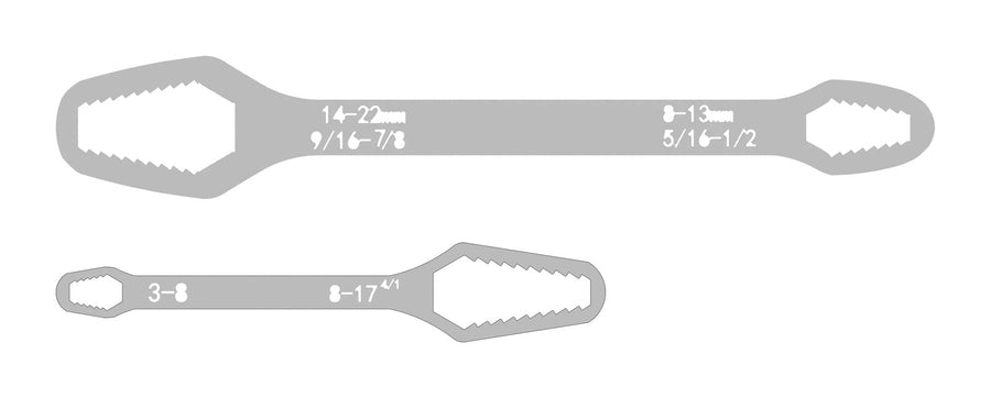 Silver set: the 240 mm and 150 mm self-tightening wrenches, shown to scale
