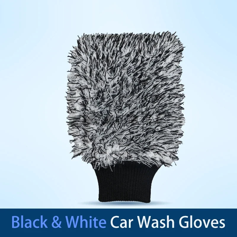 The black and white microfiber wash mitt