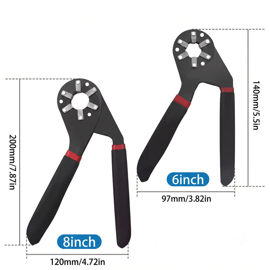 Both wrenches side by side: the 8 inch at 200 by 120 mm and the 6 inch at 140 by 97 mm
