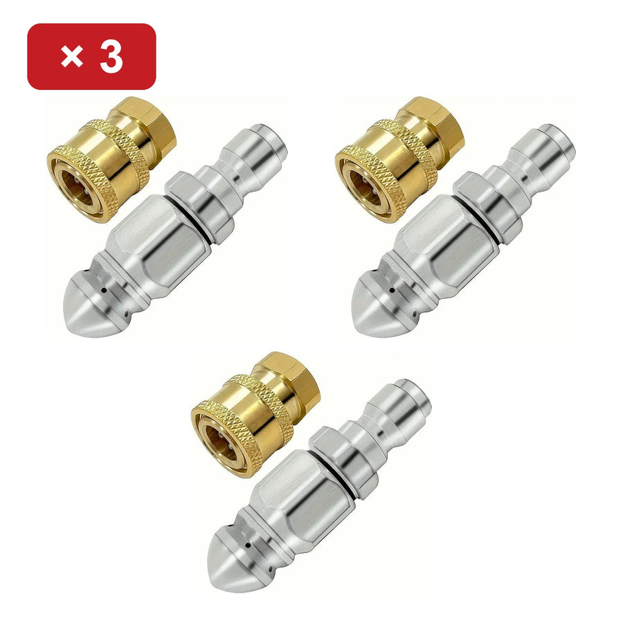 Three sets: three nozzles and three brass couplers