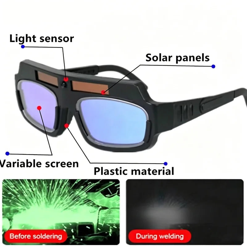 The goggles with the solar panel, light sensor and variable screen named